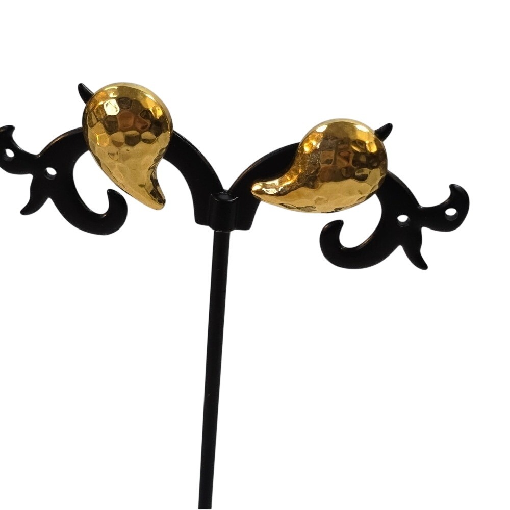 Monet Vintage Gold Tone Hammered Paisley‎ Teardrop Stud Earrings Costume Jewelry
